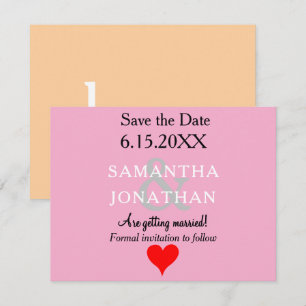 Save The Date Mariage Date à Sauvegarder Rose Beige Rouge Cœur