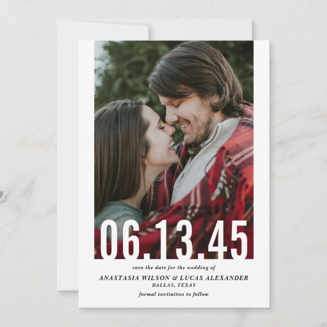Save The Date Mariage Date découpe photo verticale Enregistrer l (Devant)