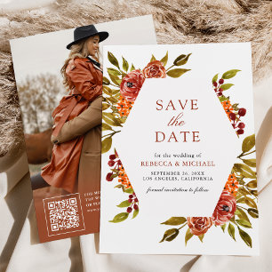 Save The Date Mariage d'automne aux fleurs orange brûlé