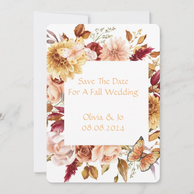 SAVE THE DATE MARIAGE D'AUTOMNE ROMANTIQUE ÉPARGNEZ LA DATE (Devant)