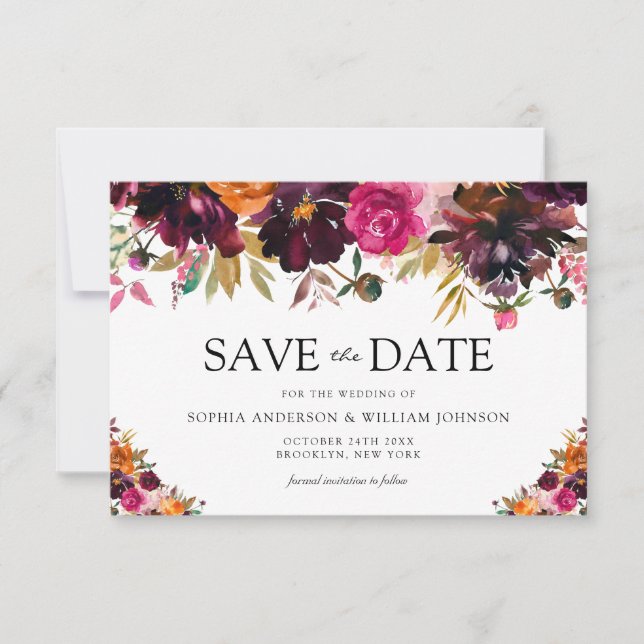 Save The Date Mariage de automne d'aquarelle Bourgogne d'automne (Devant)