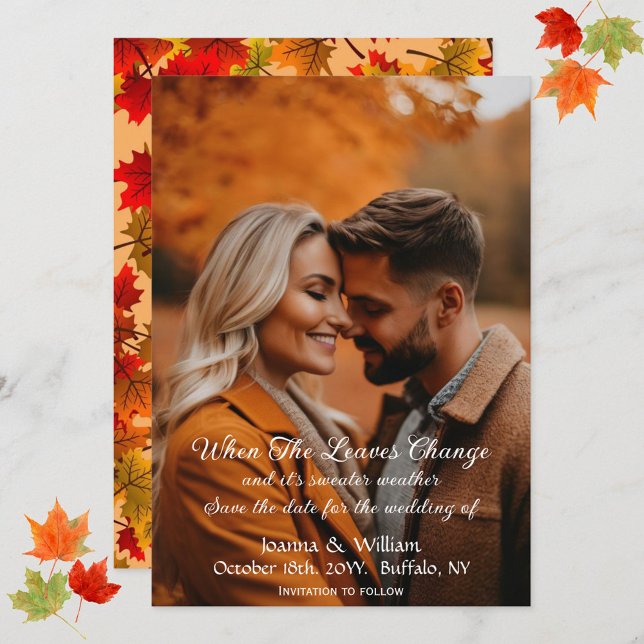 Save The Date Mariage de automne rustique avec feuilles d'automn (Créateur téléchargé)