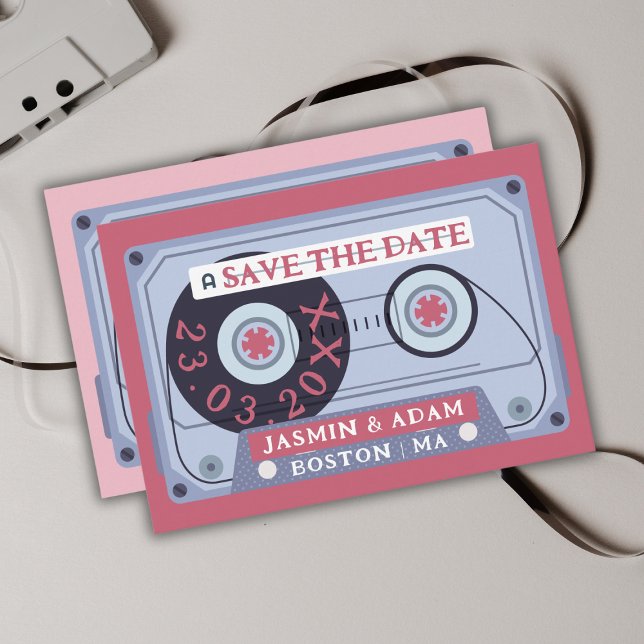 Save The Date Mariage de bande Magenta Rose Retro (Créateur téléchargé)