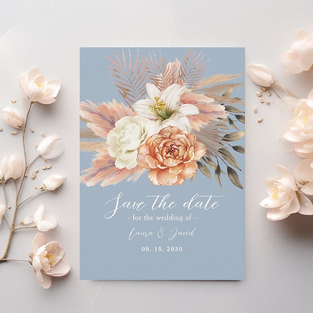 Save The Date Mariage de bois floral de Pêche bleue Dusty (Créateur téléchargé)