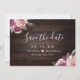Save The Date Mariage de bois rustique mauve et mûrier