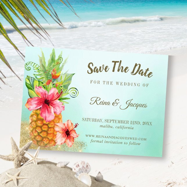 Save The Date Mariage de bouquet floral d'ananas Paradise tropic (Créateur téléchargé)