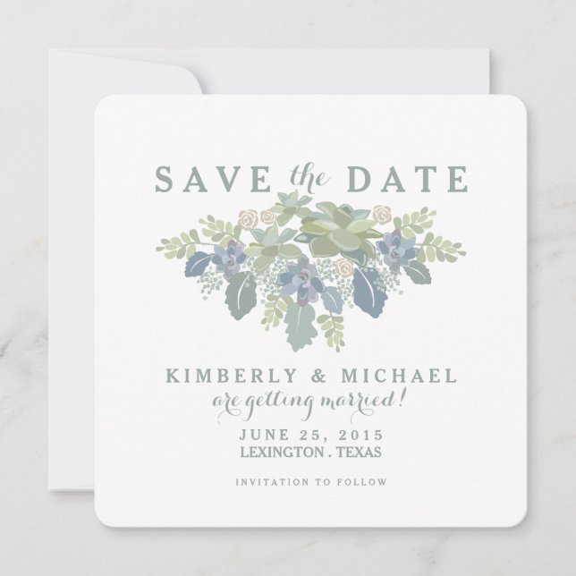 Save The Date Mariage de bouquet Succulent Photo Enregistrer la  (Devant)
