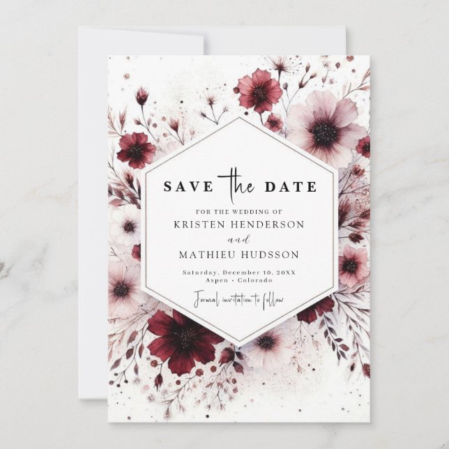 Save The Date Mariage de Bourgogne minimaliste modifiable (Devant)