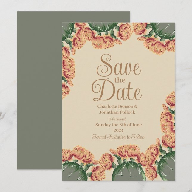 Save The Date Mariage de cactus à fleur de poires (Devant / Derrière)