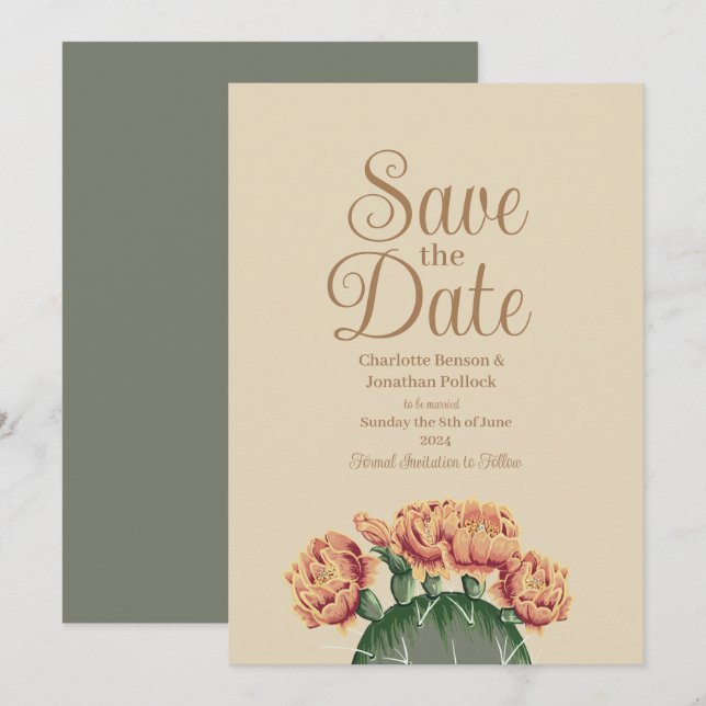 Save The Date Mariage de cactus à fleur de poires (Devant / Derrière)