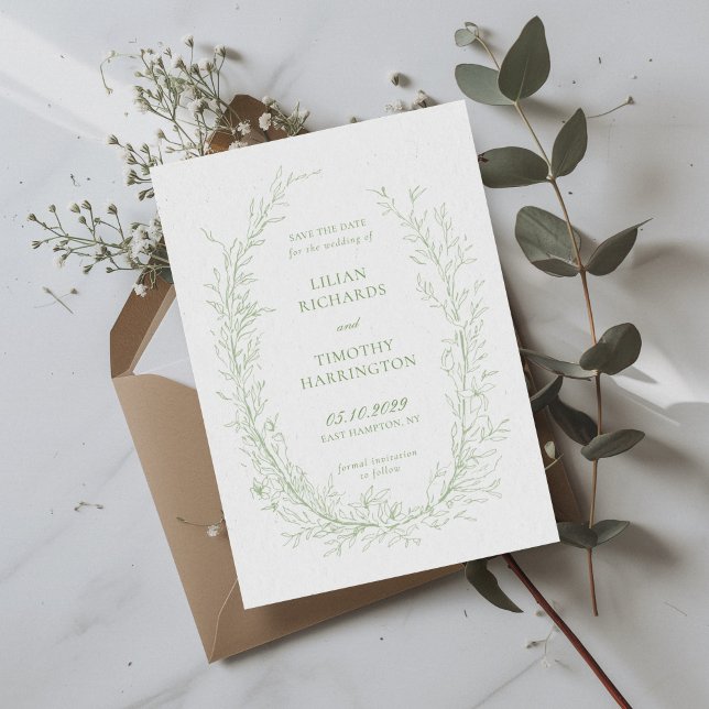 Save The Date Mariage de cadre d'art de ligne botanique verte (Créateur téléchargé)