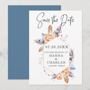 Save The Date Mariage de cadre géométrique bleu gris orange