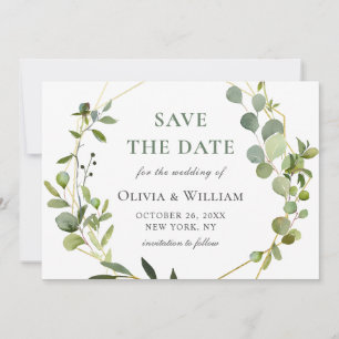 Save The Date Mariage de cadre géométrique floral Eucalyptus mod