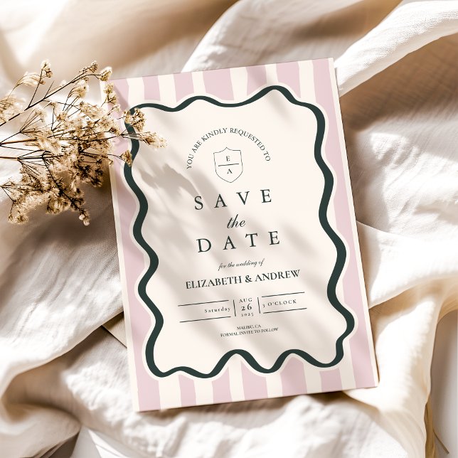 Save The Date Mariage de cadre ondulé rose Doodle (Créateur téléchargé)