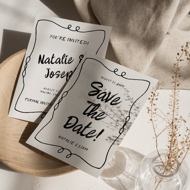 Save The Date Mariage de cadre unique rétro rétro écrit main mod (Créateur téléchargé)