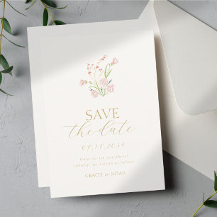 Save The Date Mariage de calligraphie Fleur sauvage en ivoire