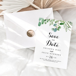 Save The Date Mariage de calligraphie végétale de l'Eucalyptus v