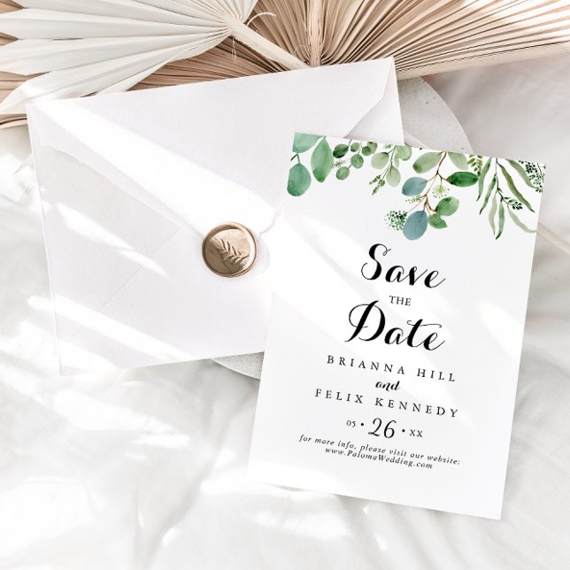 Save The Date Mariage de calligraphie végétale de l'Eucalyptus v (Créateur téléchargé)