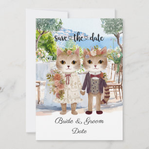 Save The Date Mariage de chat avec mariée et chambre