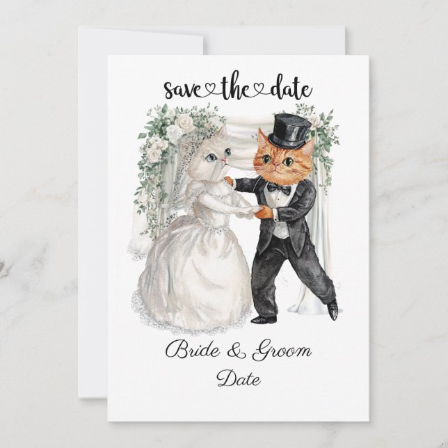 Save The Date Mariage de chat avec mariée et chambre (Devant)