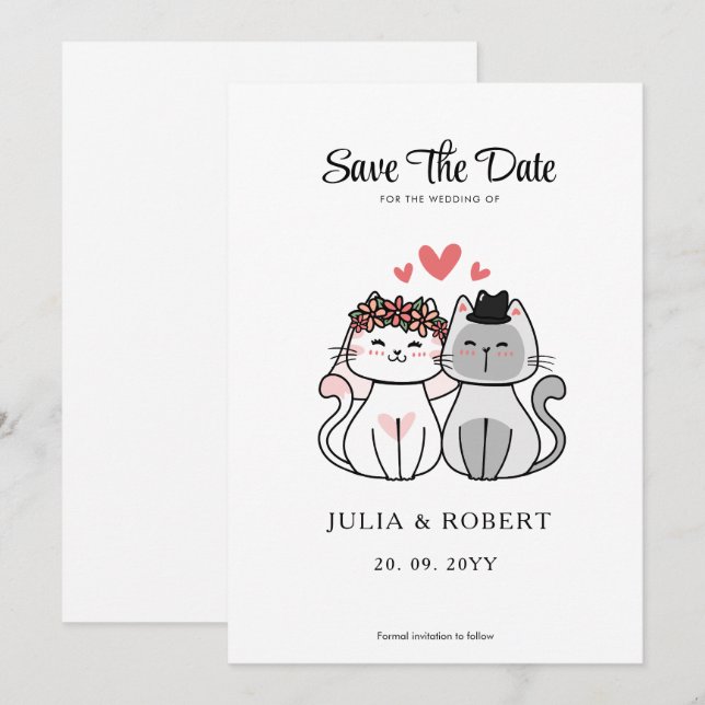 Save The Date Mariage de Chat Mignon de la Mariée et du Marié  (Devant / Derrière)