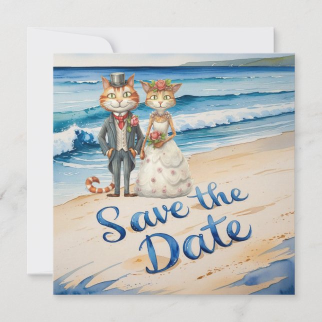 Save The Date Mariage de Chat sur la Plage Thème de Mariage (Devant)