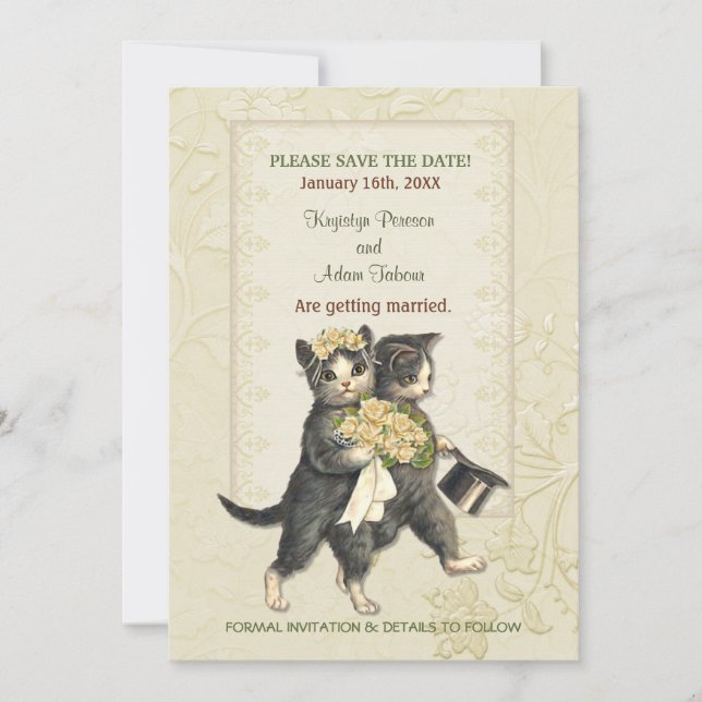 Save The Date Mariage de Chats Élégants Enregistrez la Date (Devant)