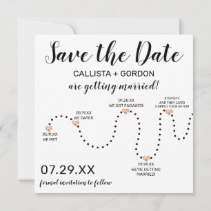 Save The Date Mariage de chronologie blanc blanc noir or simple