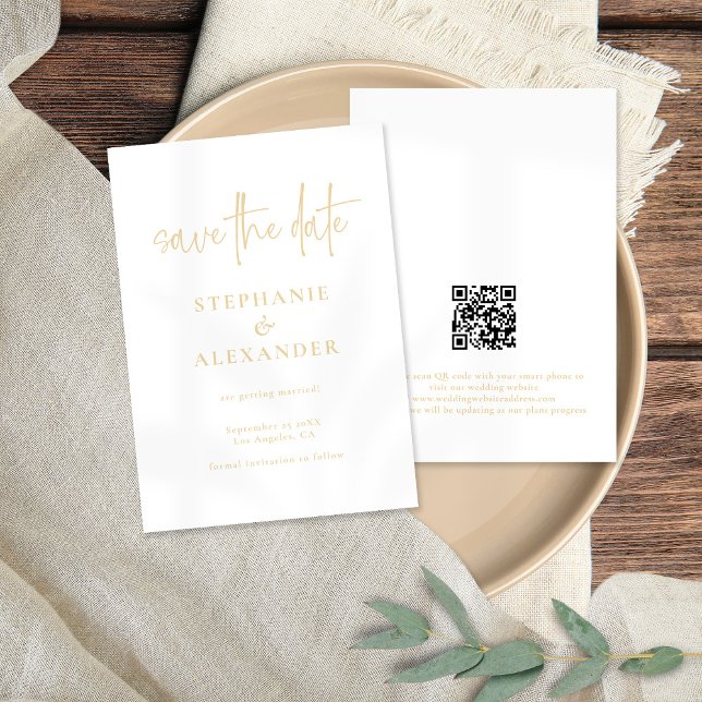 Save The Date Mariage de code QR de script Gold moderne (Créateur téléchargé)