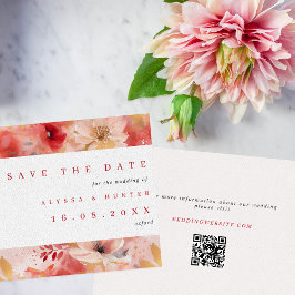 Save The Date Mariage de code QR floral rouge et rose