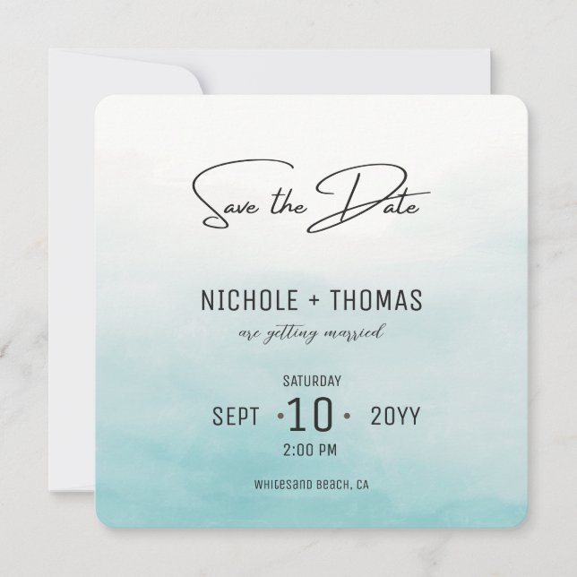 Save The Date Mariage de couleur d'aquarelle élégante pour photo (Devant)