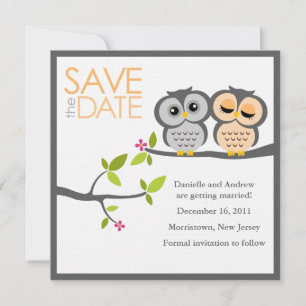 Save The Date Mariage de couple de hiboux, date à retenir