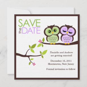 Save The Date Mariage de couple de hiboux, date à retenir
