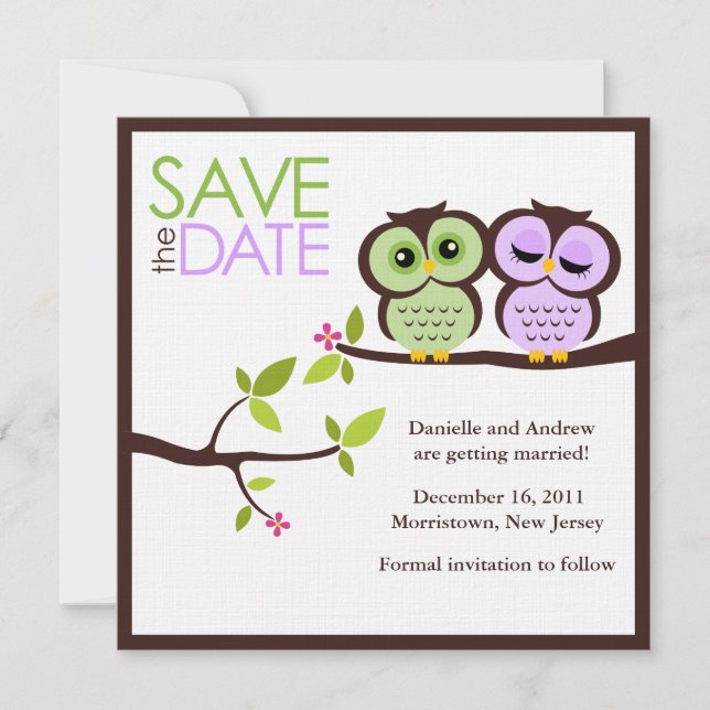 Save The Date Mariage de couple d'hibou Enregistrer la date (Devant)