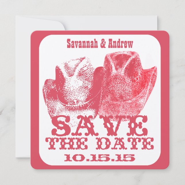 Save The Date Mariage de cowboy rose de l'Ouest Sauvez la date (Devant)