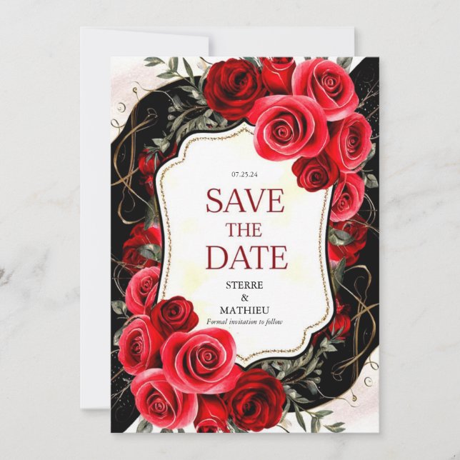 Save The Date Mariage de Crimson de Fleur Whimssique Red Roses (Devant)