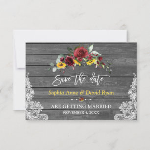 Save The Date Mariage de dentelle en bois gris de fleurs de Bour