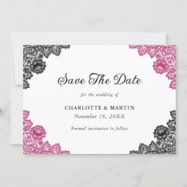 Save The Date Mariage de dentelle rose et noire chaud
