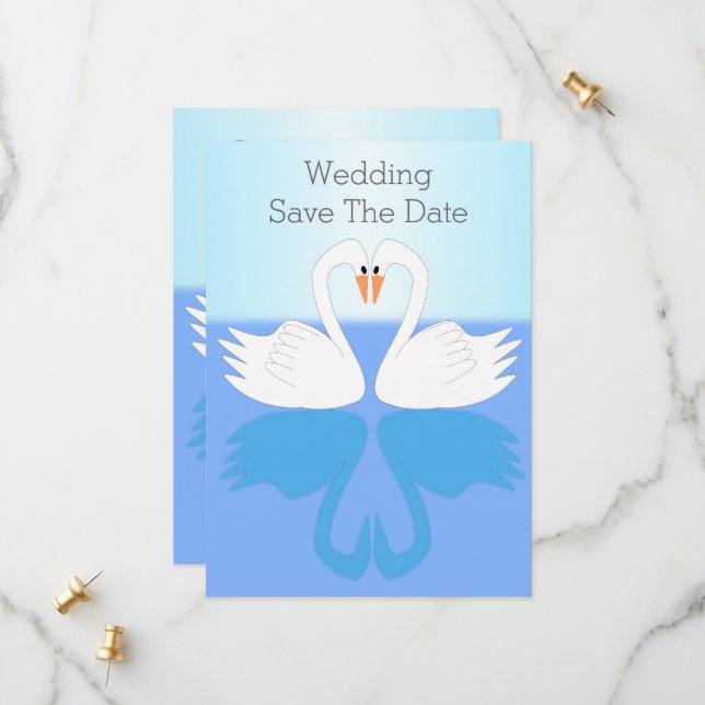 Save The Date Mariage de design Swans (Devant/Arrière en situation)