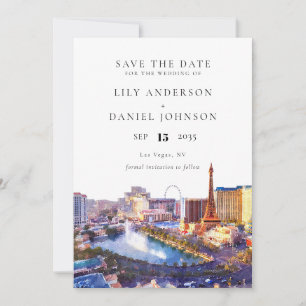 Save The Date Mariage de destination à Las Vegas, aquarelle sur