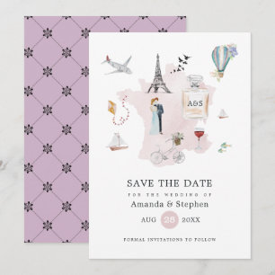 Save The Date Mariage de destination à Paris en aquarelle Monogr