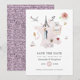 Save The Date Mariage de destination à Paris en aquarelle Monogr