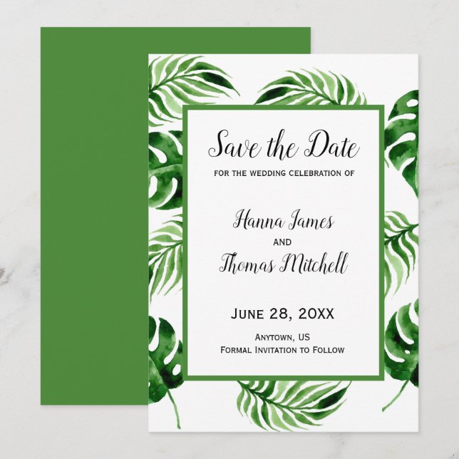 Save The Date Mariage de destination de palme tropicale (Devant / Derrière)