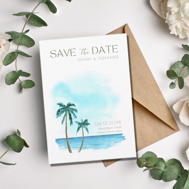 Save The Date Mariage de destination de plage de Floride aquarel (Créateur téléchargé)