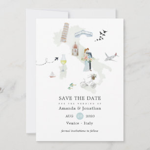 Save The Date Mariage de destination en Aquarelle italienne