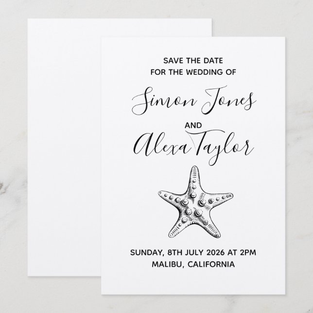 Save The Date Mariage de destination moderne sur la plage à sauv (Devant / Derrière)