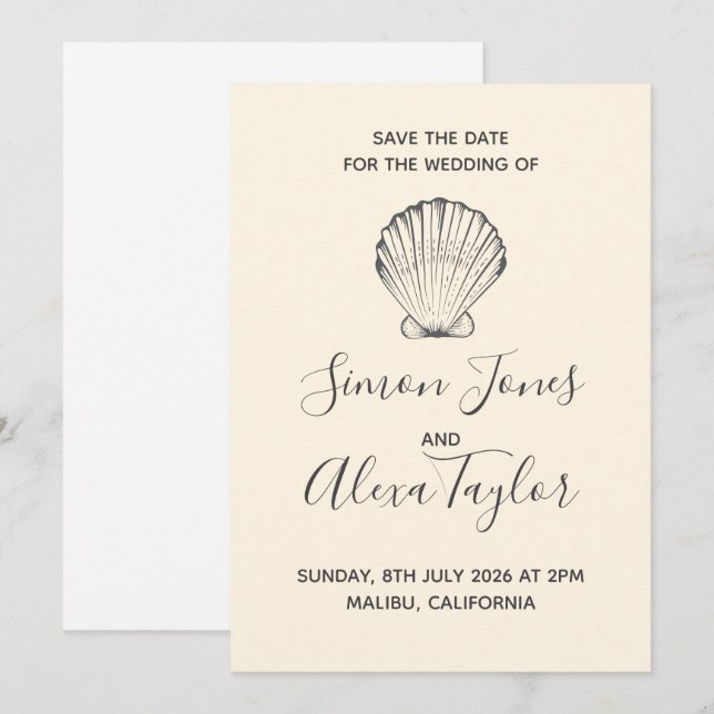 Save The Date Mariage de destination moderne sur la plage, enreg (Devant / Derrière)