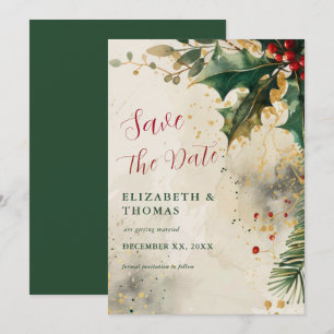 Save The Date Mariage de Fêtes Élégant Accents Dorés de Houx et