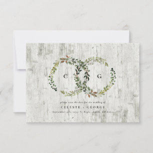 Save The Date Mariage de feuillage rustique en bois d'argent