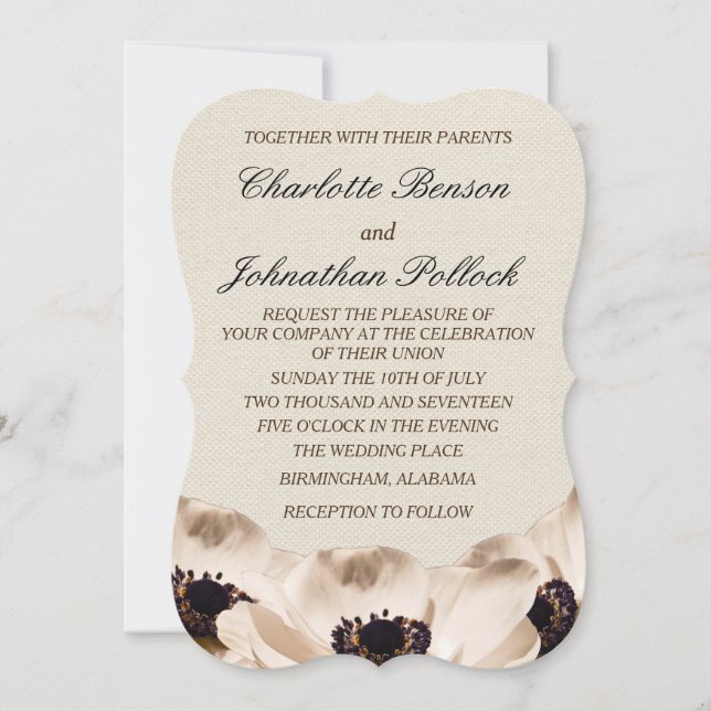 Save The Date Mariage de fleurs d'anémone blanc classique (Devant)